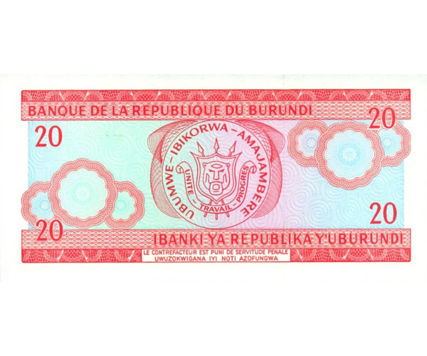 Billete Burundi 20 Francos 2007  - Numisfila