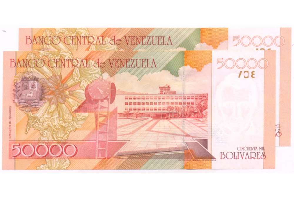 Billetes Consecutivos B8 50.000 Bs 1998 Seriales B08116739 y B08116740  - Numisfila
