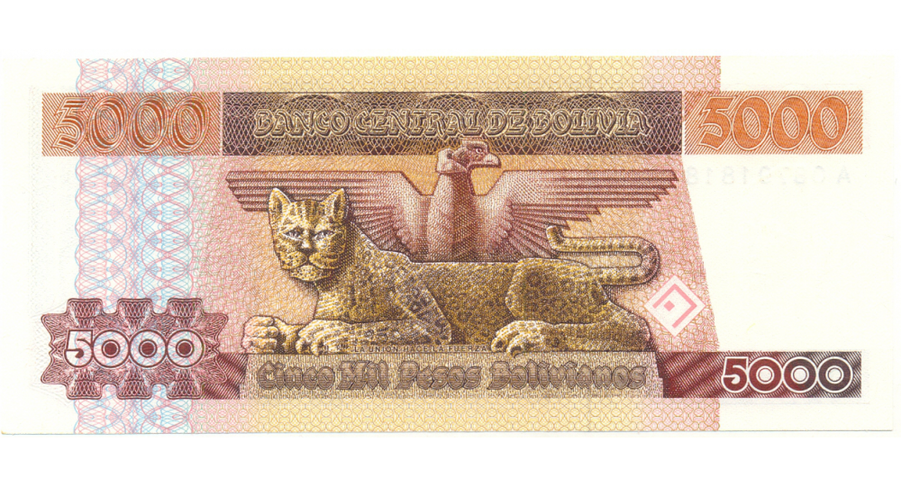 Billete Bolivia 5000 Pesos Bolivianos 1984  - Numisfila