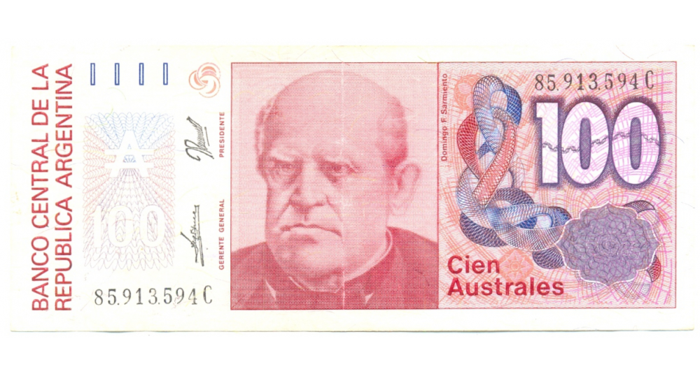 Billete de Argentina de 100 Australes de 1985, Domingo Sarmiento  - Numisfila