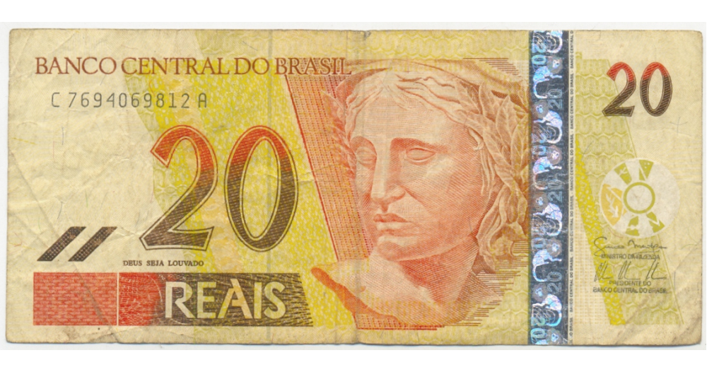 Billete Brasil 20 Reais 2002 Tamarino Leon Dorado  - Numisfila