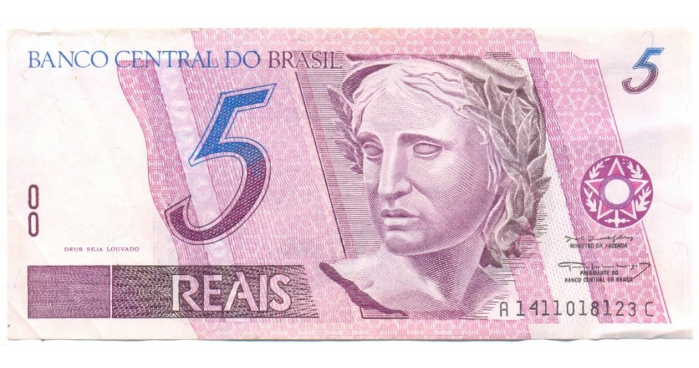 Billete Brasil de 5 Reales de 1997  - Numisfila