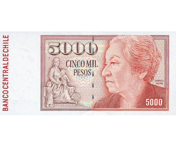 Billete Chile 5000 Pesos 2005 Gabriela Mistral  - Numisfila