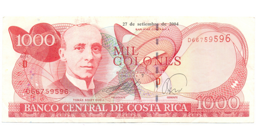 Billete Costa Rica 1.000 Colones 2004 Tomás Soley Güell  - Numisfila