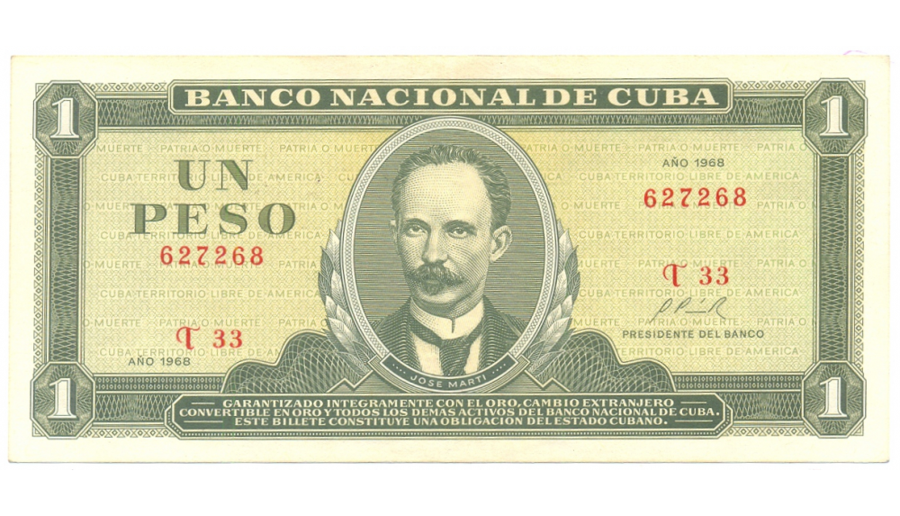 Billete Cuba 1 Peso 1968 José Martí - Numisfila