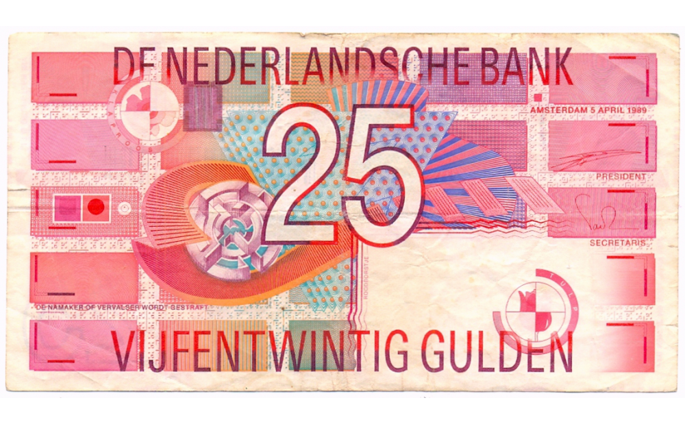 Billete  Holanda 25 Gulden 1989  - Numisfila
