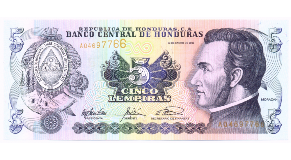 Billete Honduras 5 Lempiras 2003 Morazán Quezada - Numisfila