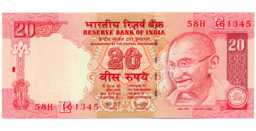 Billete India 20 Rupees 2010 Mahatma Gandhi - Numisfila