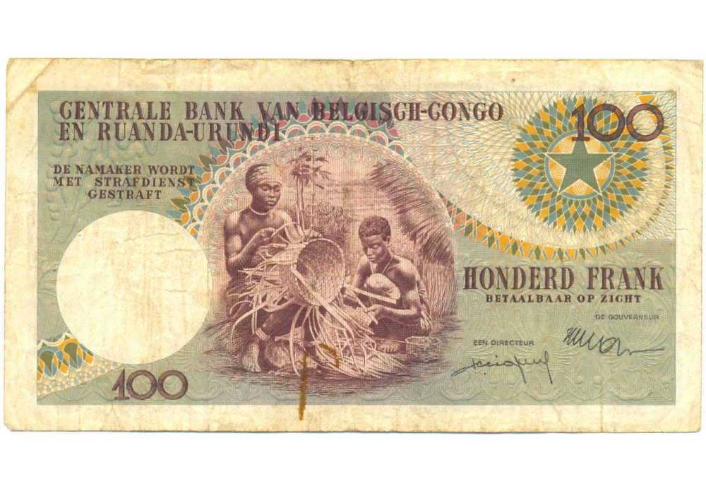 Billete Congo Belga 100 Francs 1959  - Numisfila