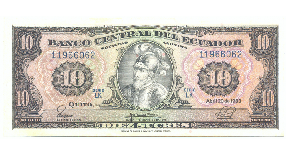 Billete Ecuador 10 Sucres 1983 Benalcazar - Numisfila