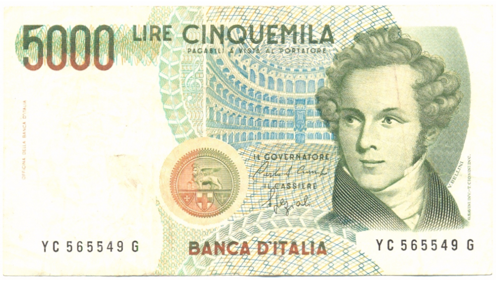 Billete Italia 5.000 Lire 1985 Bellini - Numisfila
