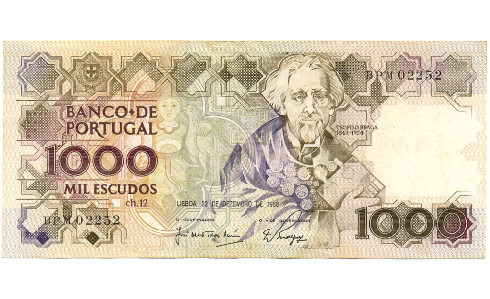Billete Portugal 1.000 Escudos 1988 Teofilo Braga - Numisfila