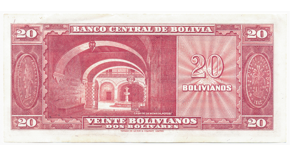 Billete Bolivia 20 Bolivianos / 2 Bolívares 1945 Simón Bolívar   - Numisfila