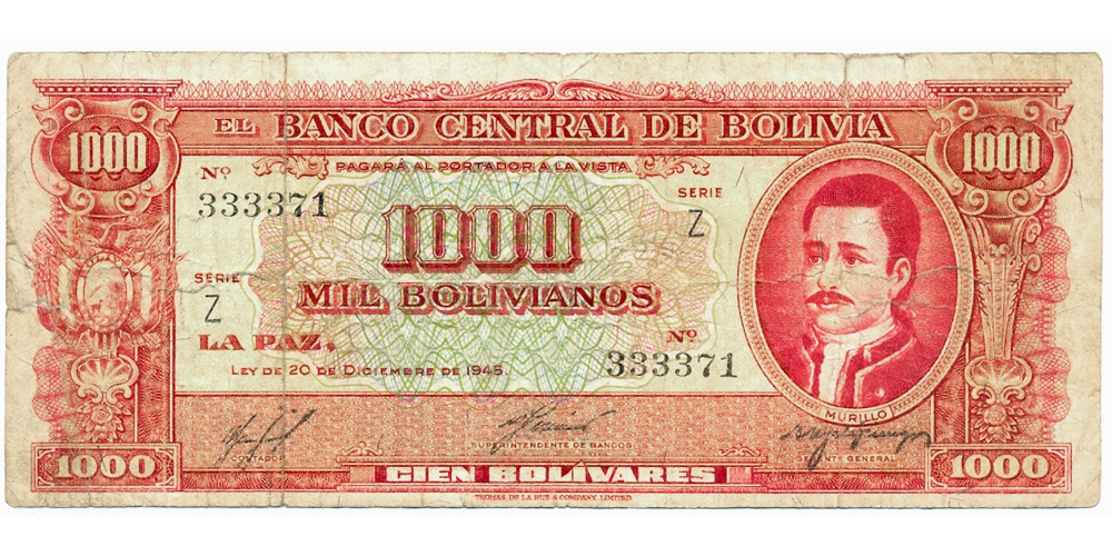 Bolivia Billete 1000 Bolivianos 1945/1960 Murillo - Numisfila