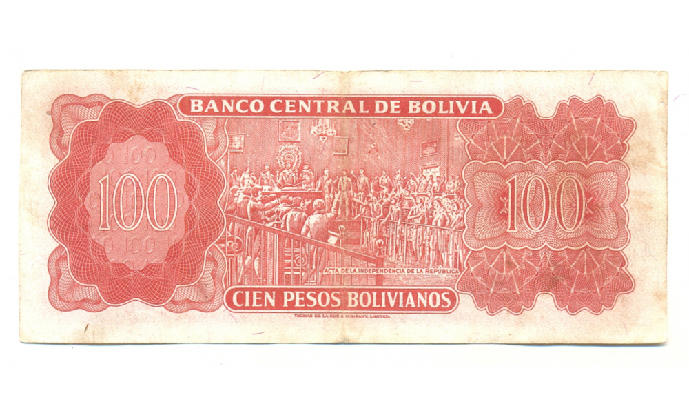 Billete Bolivia 100 Bolivianos 1962 Simon Bolivar  - Numisfila