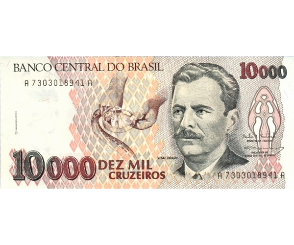 Billete Brasil 10.000 Cruzeiros 1991-1993 - Numisfila