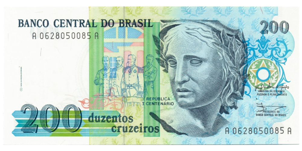 Billete Brasil 200 Cruzeiros 1990  - Numisfila