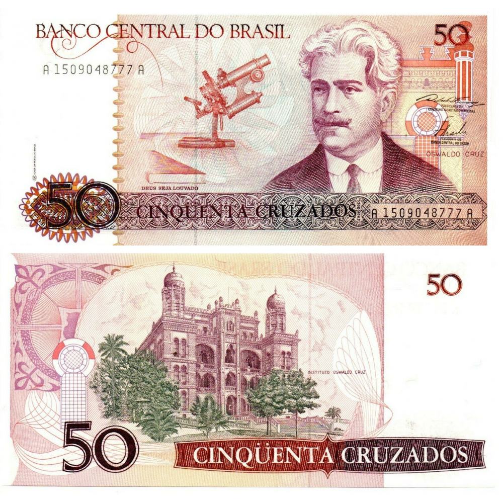 Billete Brasil 50 Cruzados 1986 Oswaldo Cruz - Numisfila