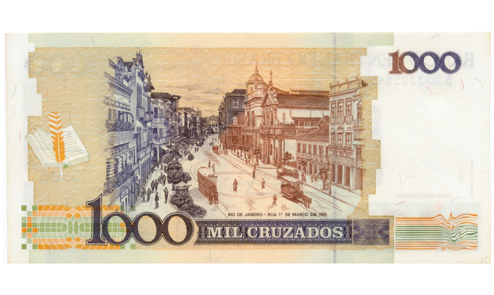 Billete Brasil 1 Cruzado Novo 1989 Sobreimpreso en 1000 Cruzados   - Numisfila