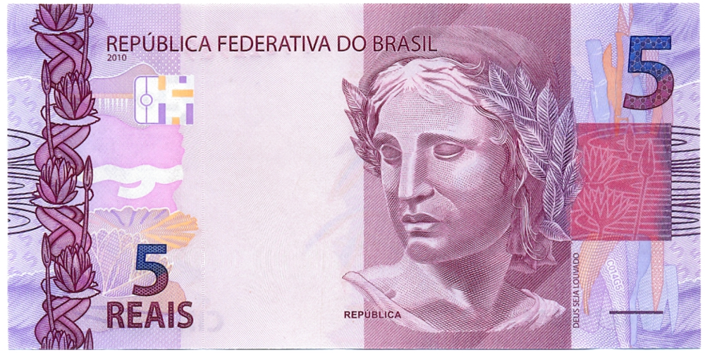 Billete Brasil 5 Reais 2010-2023 - Efigie simbólica de la República - Numisfila