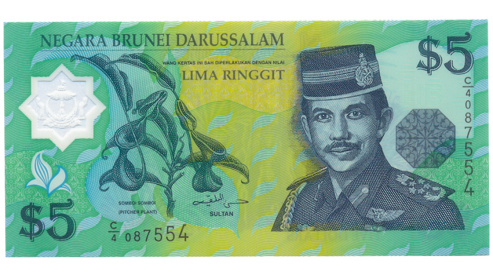 Billete Plástico Brunei 5 Ringgit 1996  - Numisfila