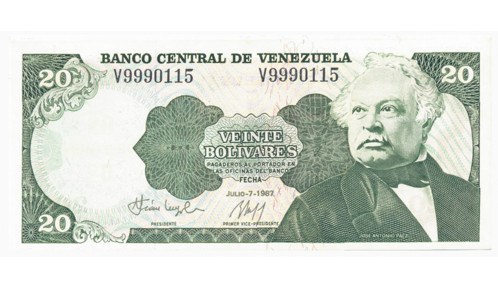 Billete 20 Bolívares Julio 1987 Serial V7  - Numisfila