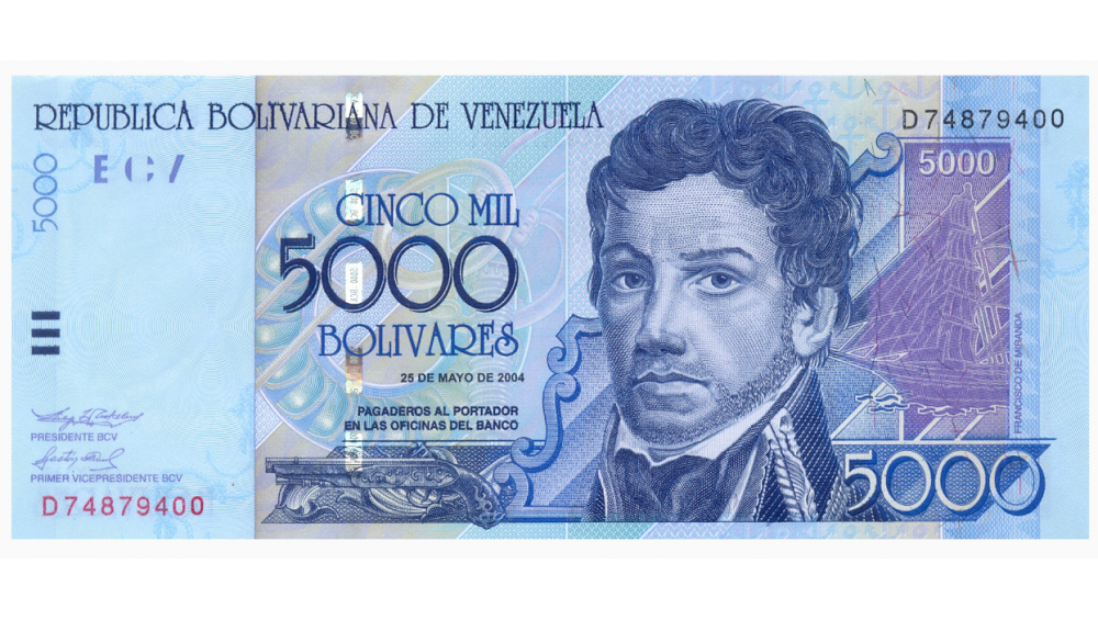 Billete 5000 Bolívares 2004 Serial D8   - Numisfila