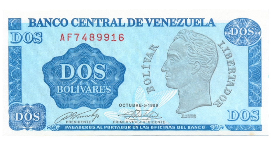 Billete 2 Bolivares 1989 Serie AF7 - Tinoquito  - Numisfila