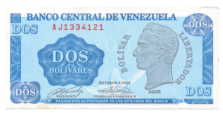 Billete 2 Bolívares Tinoquito 1989 AJ7 / EF+ - Numisfila
