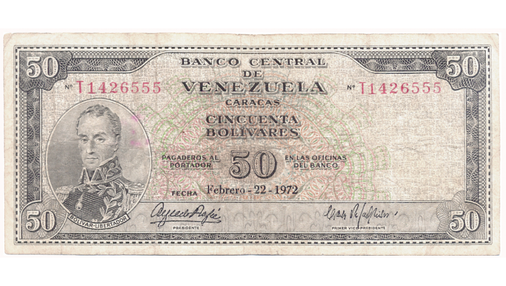 Billete 50 Bolívares Febrero 1972 T7 Serial T1426555 - Numisfila