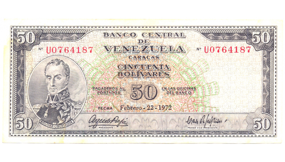 Billete 50 Bs Febrero 1972 U7 Serial U0764187 - Numisfila
