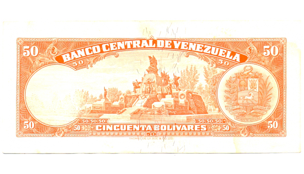 Billete 50 Bs Febrero 1972 U7 Serial U0764187  - Numisfila
