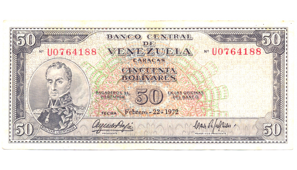 Billete 50 Bolivares 1972 U7 Serial U0764188 - Numisfila