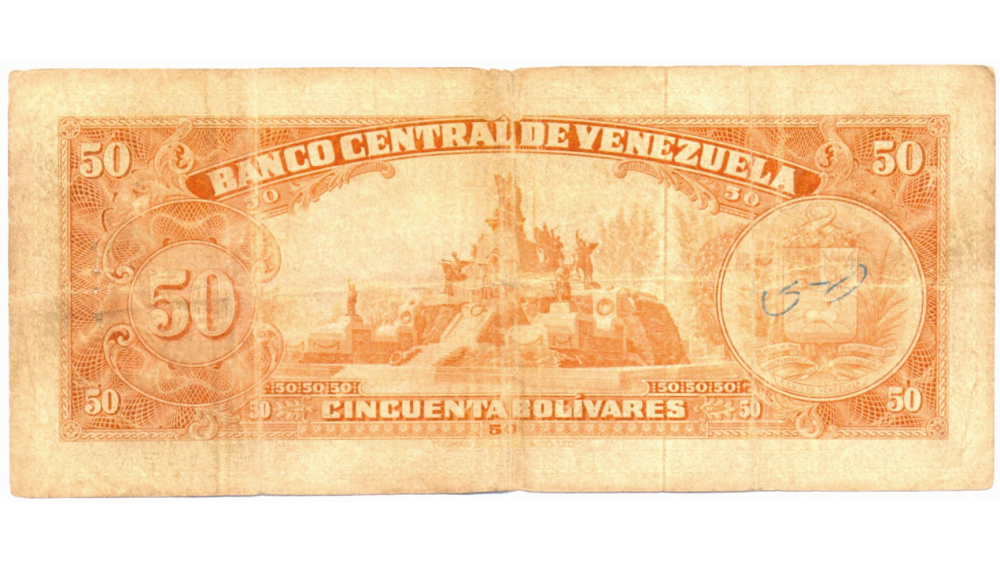 Billete 50 Bolívares Febrero 1953 Orejon C7 Serial C1056893   - Numisfila