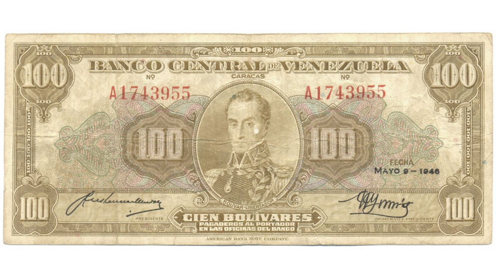 Billete 100 Bolívares Mayo 1946 Serial A1743955 - Numisfila