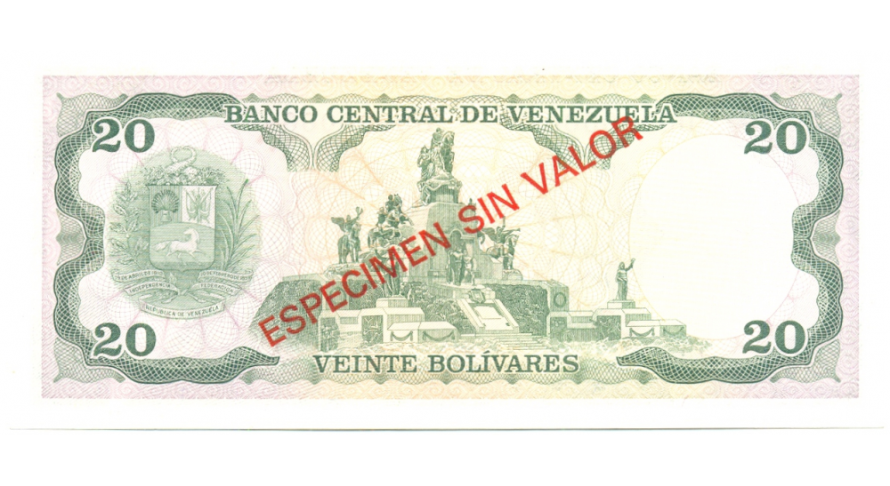 Billete 20 Bolívares 1981 Especimen Sin Valor   - Numisfila