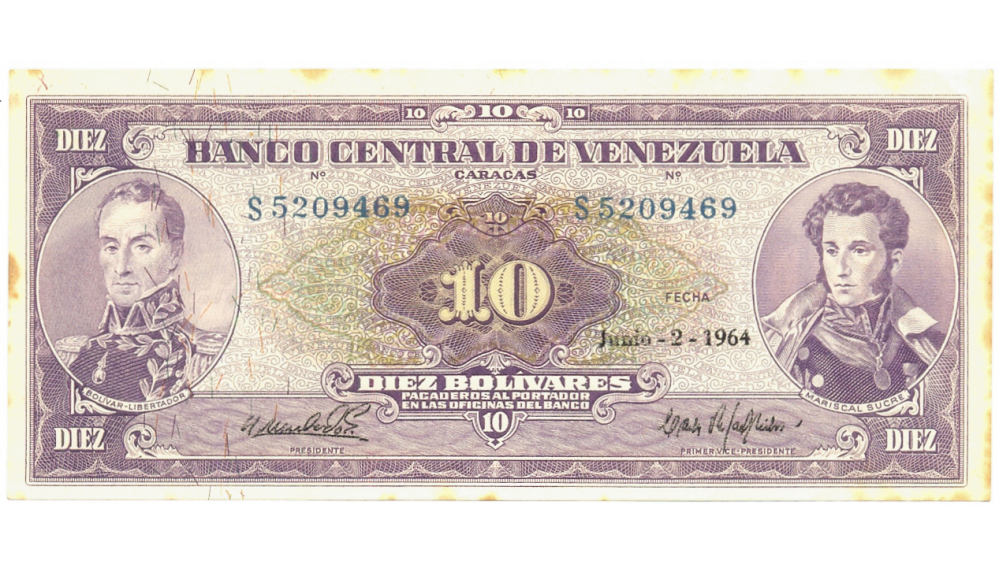 Billete 10 Bolívares 1964 S7 Serial S5209469 - Numisfila