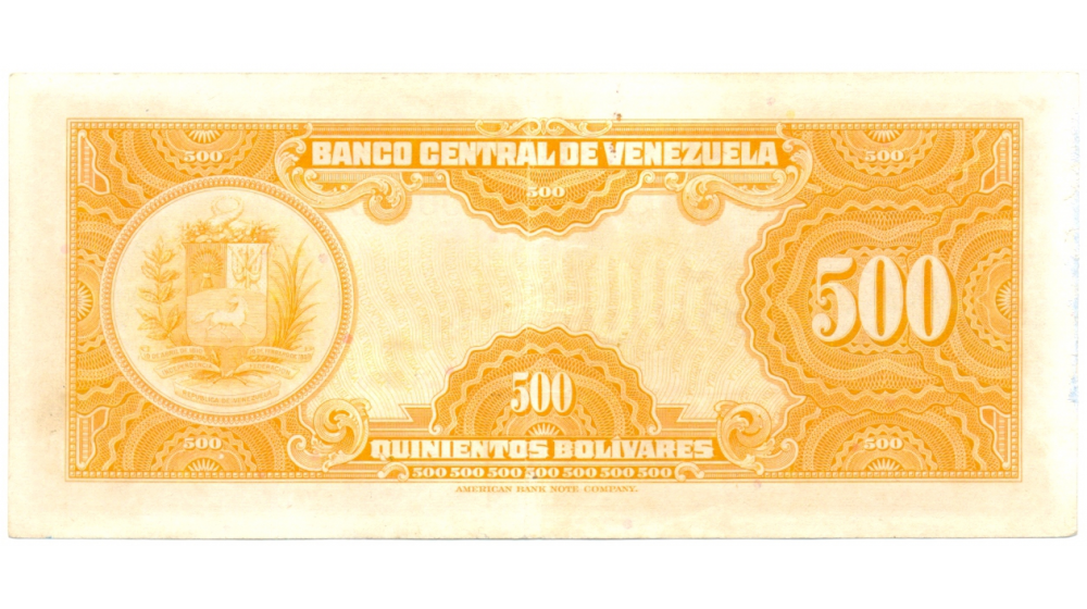 Billete 500 Bolívares 1967 Canario C6 Serial C190815  - Numisfila