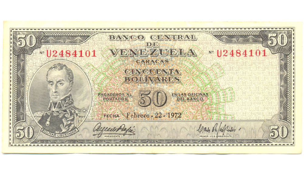 Billete 50 Bolívares Febrero 1972 U7 Serial U2484101  - Numisfila