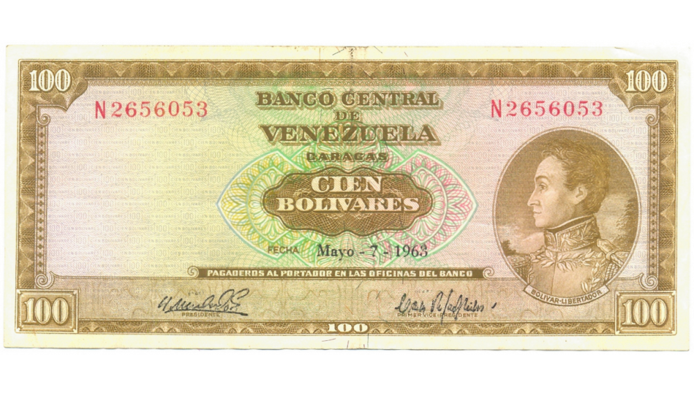 Billete 100 Bolivares 1963 N7 Serial N2656053 - Numisfila