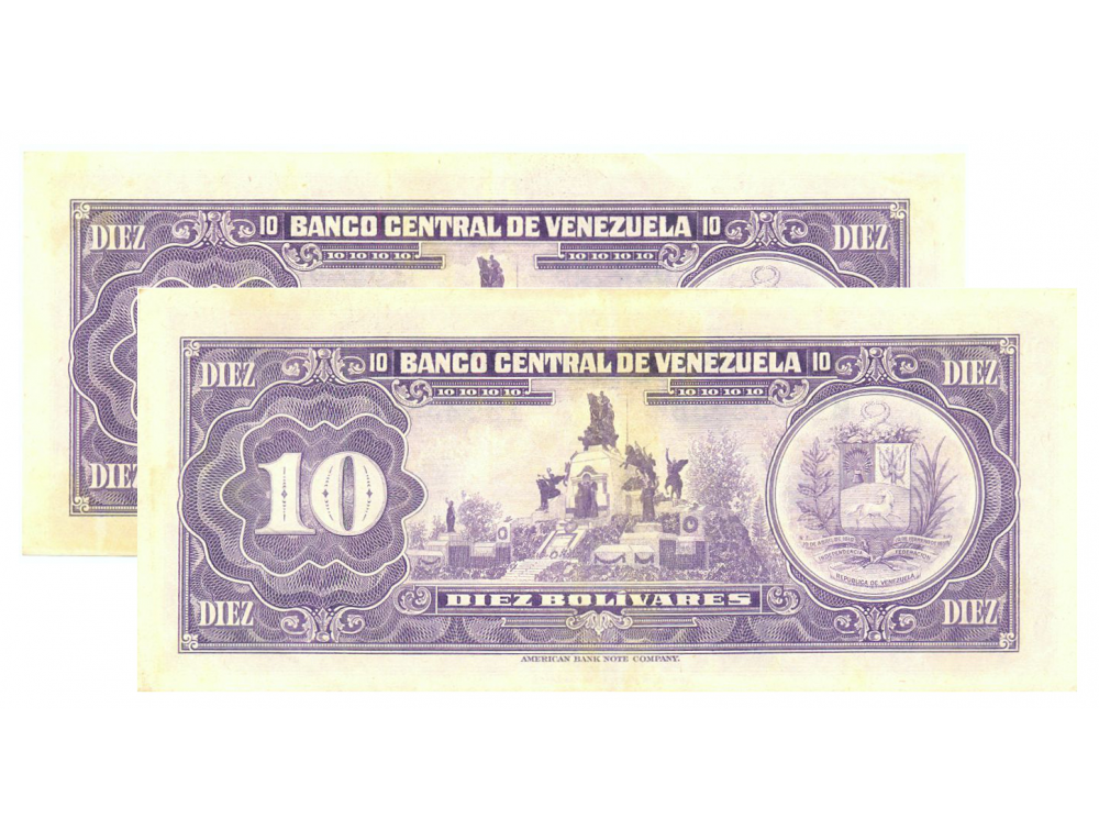 Billetes 10 Bs 1976 M8 Seriales M16823888 y M16823889  - Numisfila