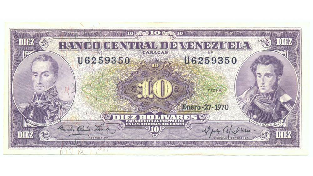 Billete 10 Bolivares 1970 U7 Serial U6259350  - Numisfila