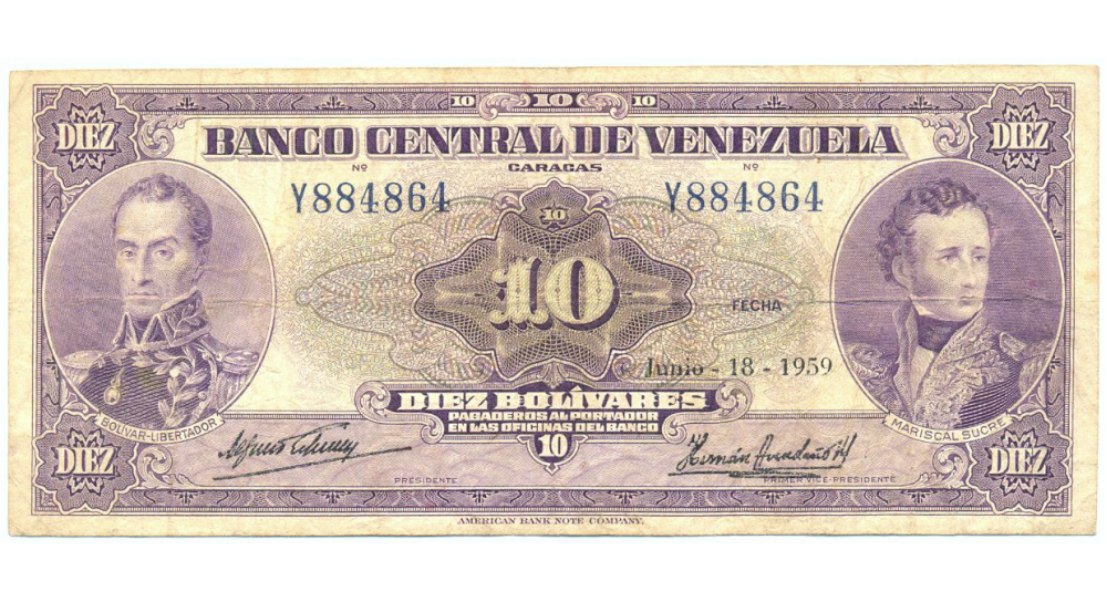 Billete 10 Bolivares 1959 Y6 Serial Y884864 - Numisfila