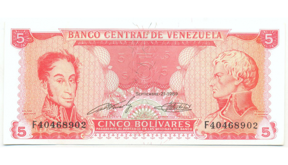 Billete 5 Bolívares 1989 F8  / AU  - Numisfila