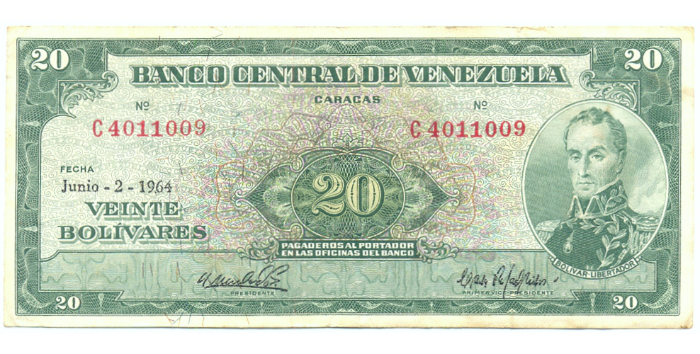 Billete 20 Bolívares 1964 C7 Serial C4011009  - Numisfila