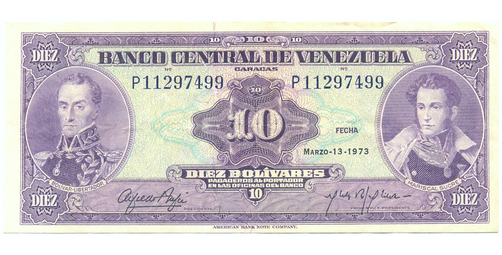 Billete 10 Bolivares 1973 P8 Serial P11297499 - Numisfila