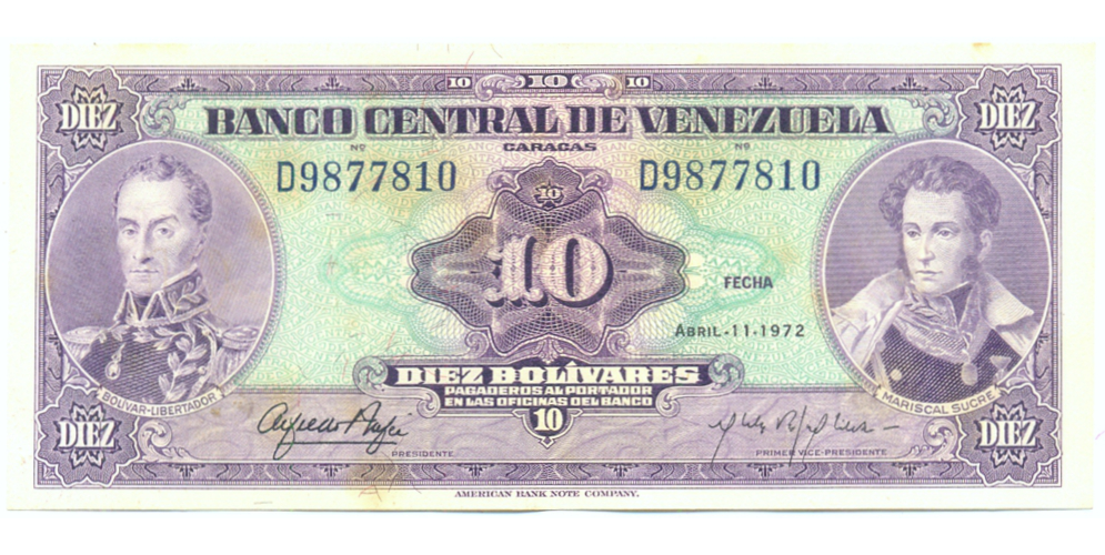 Billete 10 Bolivares 1972 D7 Serial D9877810 - Numisfila