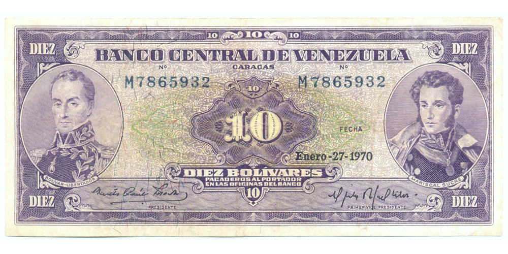 Billete 10 Bolivares 1970 M7 Serial M7865932 - Numisfila