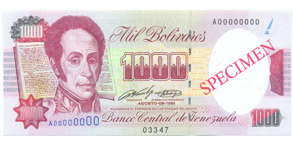 Billete Specimen 1000 Bolívares 1991 #03347 - Numisfila