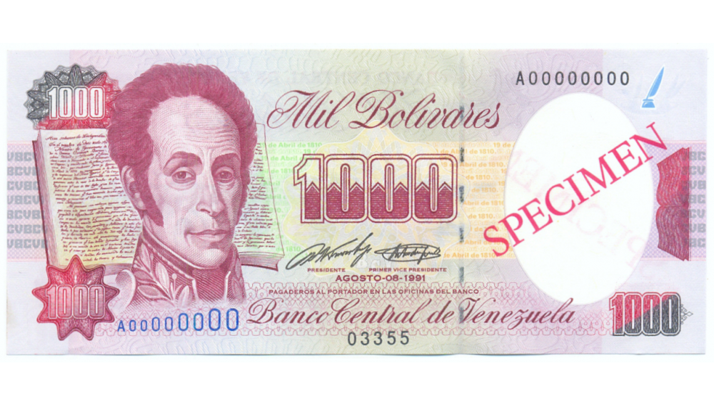 Billete Specimen 1000 Bolívares 1991 #03355 - Numisfila